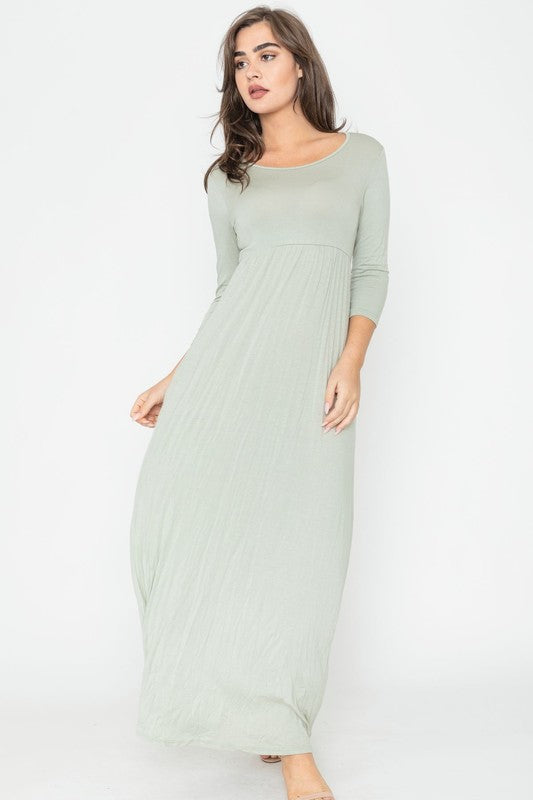Plus Solid 3/4 Sleeve Maxi Dress Grey 2X by EG fashion | Fleurcouture