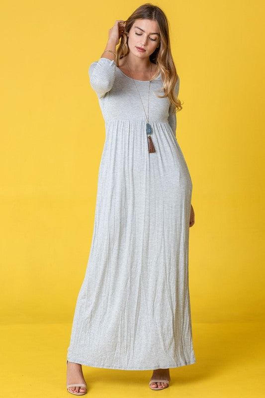 Plus Solid 3/4 Sleeve Maxi Dress Grey 2X by EG fashion | Fleurcouture