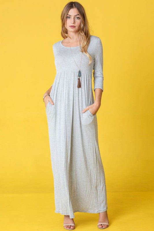 Plus Solid 3/4 Sleeve Maxi Dress Grey 2X by EG fashion | Fleurcouture