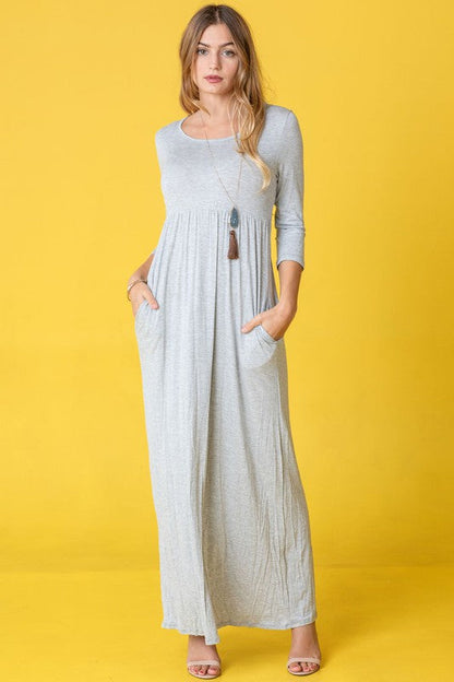 Plus Solid 3/4 Sleeve Maxi Dress Grey 2X by EG fashion | Fleurcouture