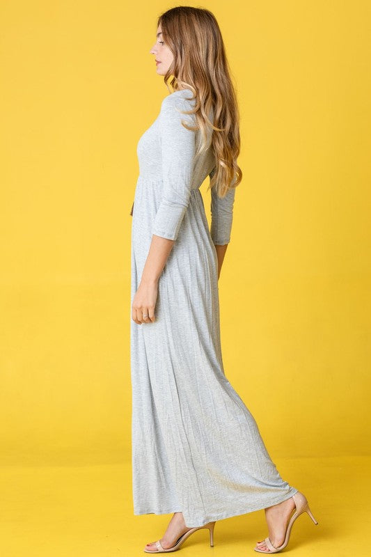 Plus Solid 3/4 Sleeve Maxi Dress Grey 2X by EG fashion | Fleurcouture