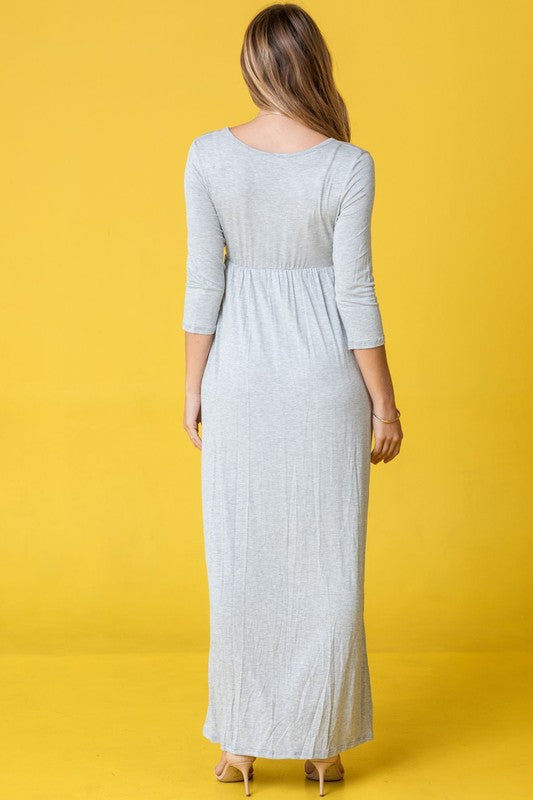 Plus Solid 3/4 Sleeve Maxi Dress Grey 2X by EG fashion | Fleurcouture