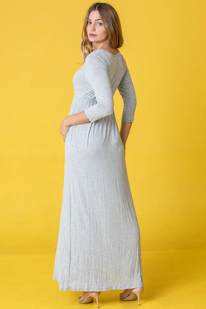 Plus Solid 3/4 Sleeve Maxi Dress Grey 2X by EG fashion | Fleurcouture