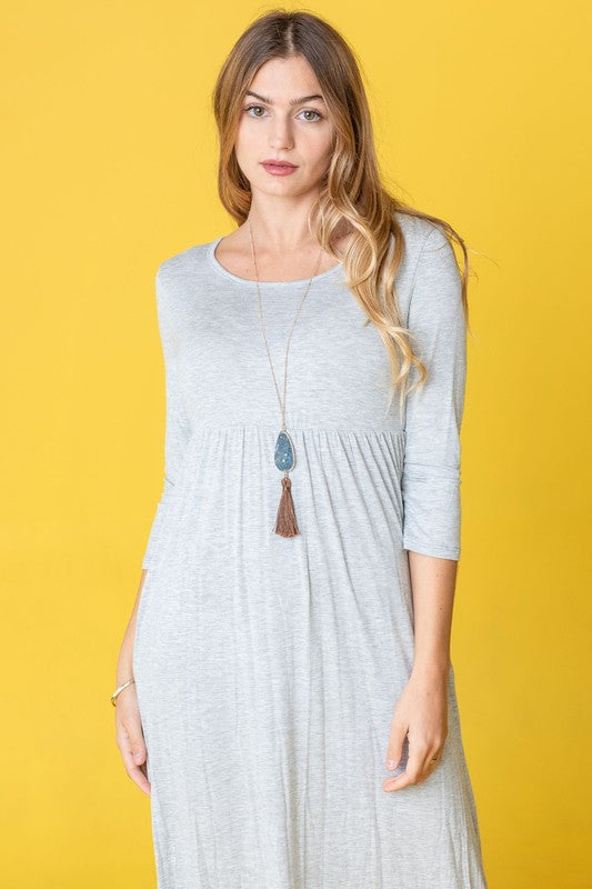 Plus Solid 3/4 Sleeve Maxi Dress Grey 2X by EG fashion | Fleurcouture