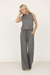 plus solid draw string pocket jumpsuit Charcoal 2X by EG fashion | Fleurcouture