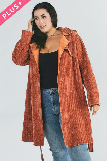 Plus Solid Long Sleeve Coat Rust 2XL by Davi &amp; Dani | Fleurcouture