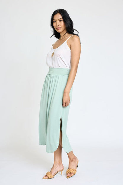 Plus Solid Side Slit Midi Skirt by EG fashion | Fleurcouture