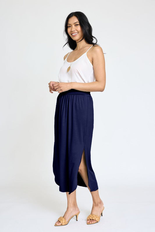 Plus Solid Side Slit Midi Skirt by EG fashion | Fleurcouture