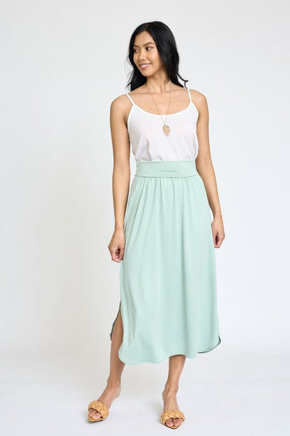 Plus Solid Side Slit Midi Skirt Mint 1X by EG fashion | Fleurcouture