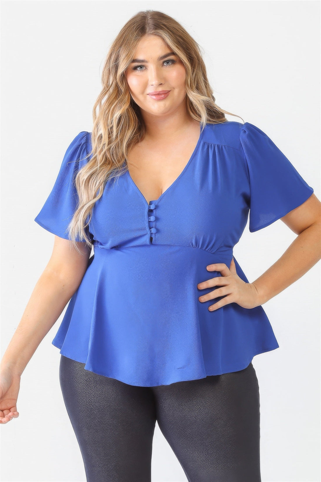 Plus Tie Detail Flare Top Tops by Fleurcouture | Fleurcouture