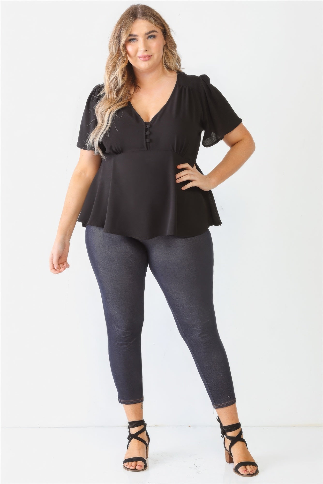 Plus Tie Detail Flare Top Tops by Fleurcouture | Fleurcouture