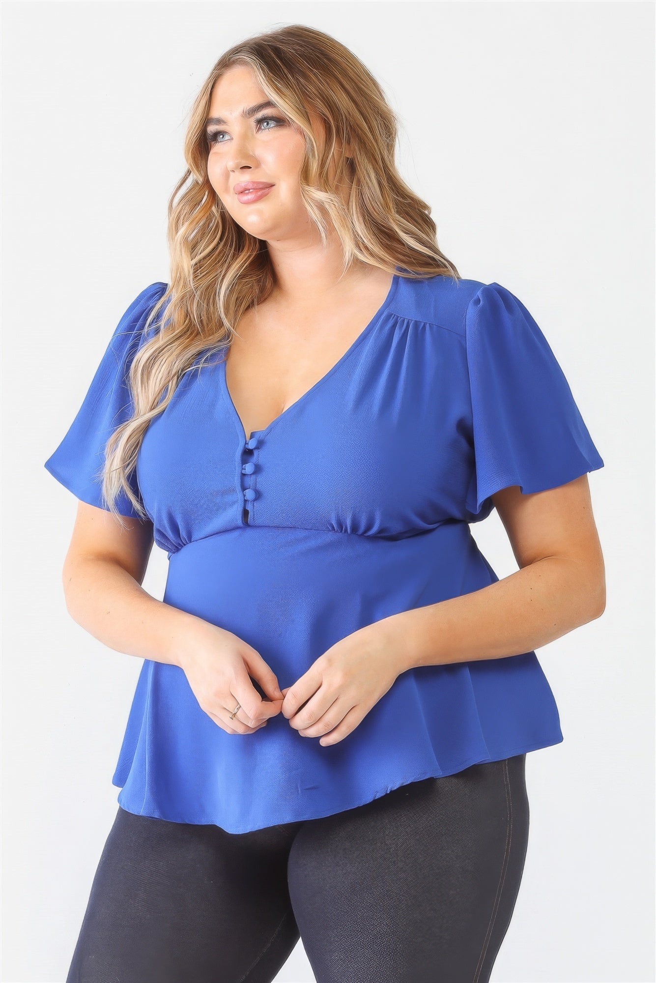 Plus Tie Detail Flare Top Tops by Fleurcouture | Fleurcouture