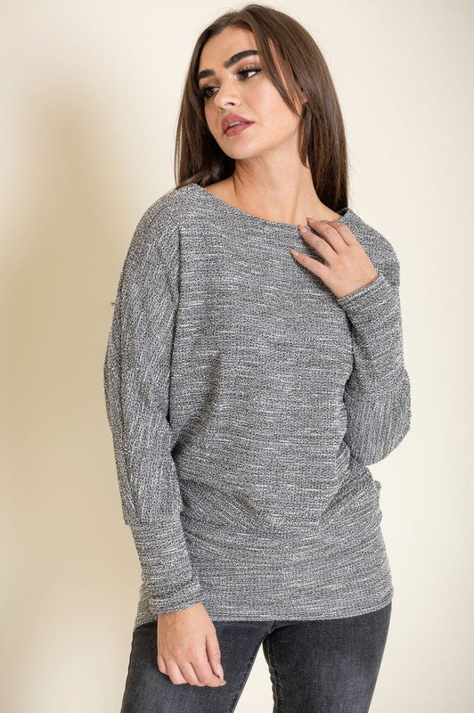 Plus Tweed Blouson Tunic Charcoal/Lilac by EG fashion | Fleurcouture