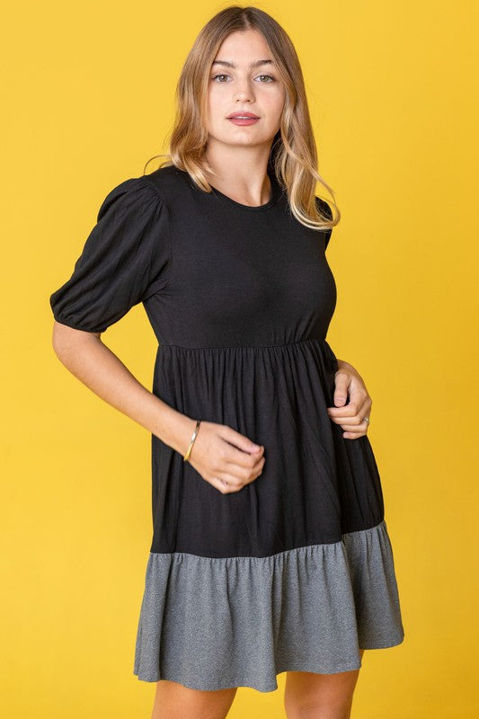 Plus Two Tone Tiered Mini Dress by EG fashion | Fleurcouture