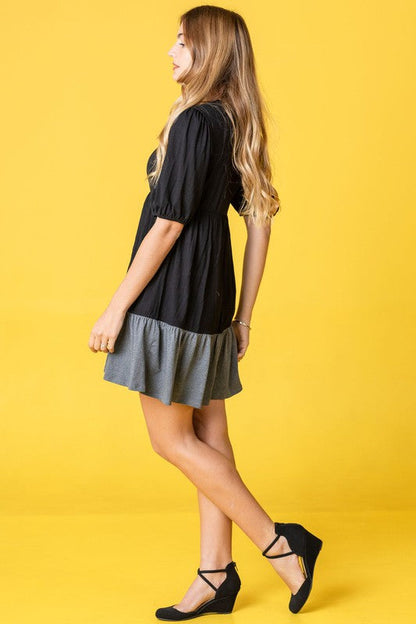 Plus Two Tone Tiered Mini Dress by EG fashion | Fleurcouture