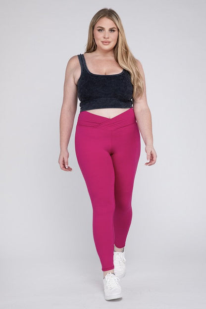 Plus V Waist Full Length Leggings by Rae Mode | Fleurcouture