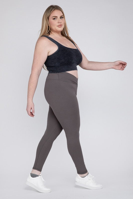 Plus V Waist Full Length Leggings by Rae Mode | Fleurcouture