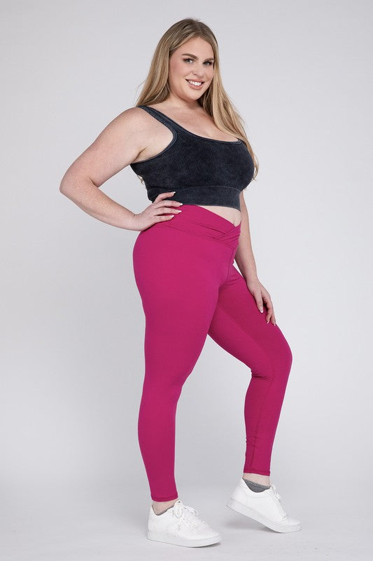 Plus V Waist Full Length Leggings by Rae Mode | Fleurcouture