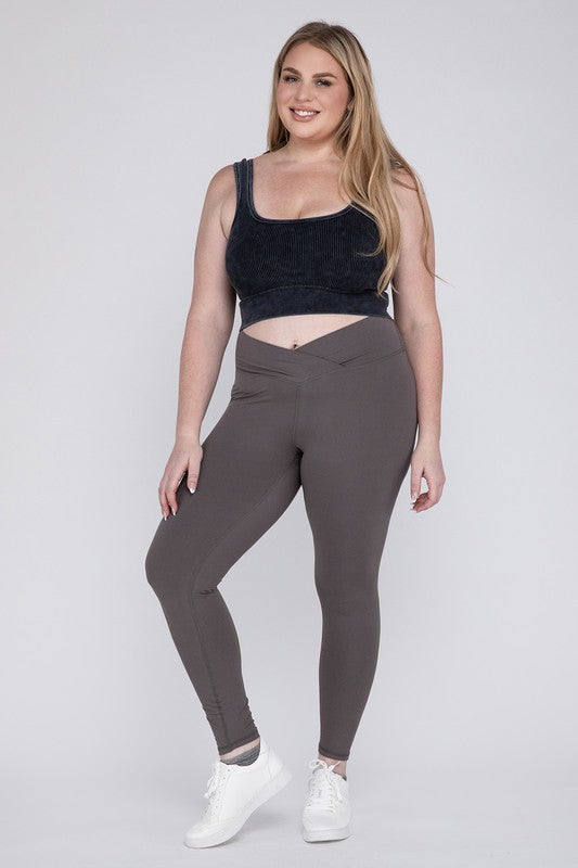 Plus V Waist Full Length Leggings by Rae Mode | Fleurcouture