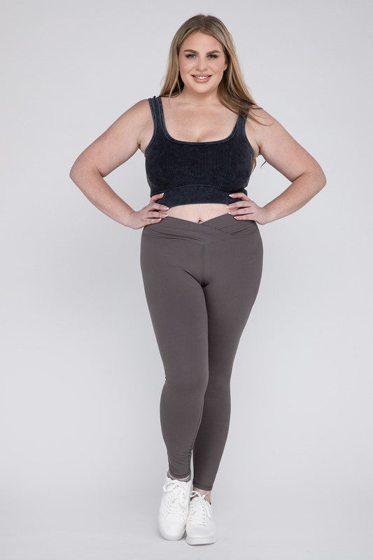 Plus V Waist Full Length Leggings by Rae Mode | Fleurcouture