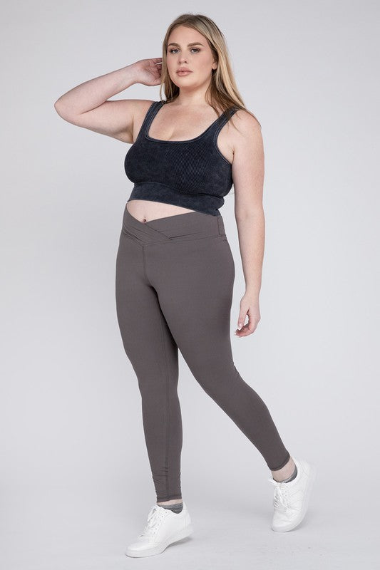 Plus V Waist Full Length Leggings by Rae Mode | Fleurcouture