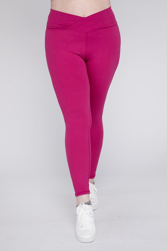 Plus V Waist Full Length Leggings Raspberry 1X by Rae Mode | Fleurcouture