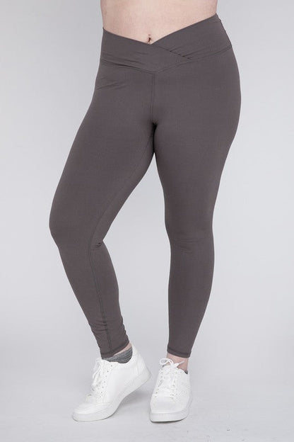 Plus V Waist Full Length Leggings Smoky Grey 1X by Rae Mode | Fleurcouture