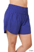 Plus Windbreaker Smocked Waistband Running Shorts LT NAVY 1X by ZENANA | Fleurcouture