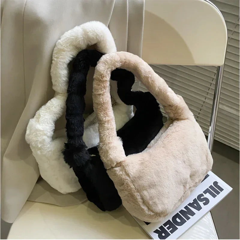 Plush Shoulder Bags for Femme Luxury Designer Soft Winter Ladies Clutch Purse Handbag Cute Fashion Female Party Underarm Bag by Fleurcouture | Fleurcouture