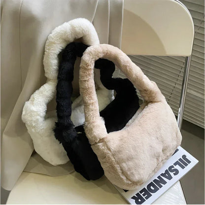 Plush Shoulder Bags for Femme Luxury Designer Soft Winter Ladies Clutch Purse Handbag Cute Fashion Female Party Underarm Bag by Fleurcouture | Fleurcouture