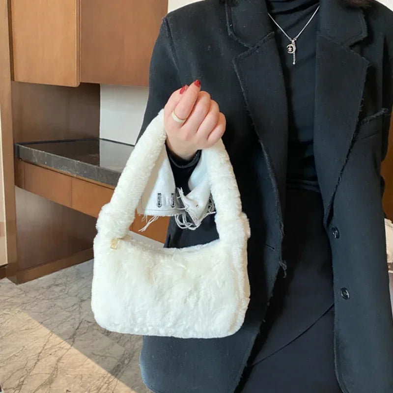 Plush Shoulder Bags for Femme Luxury Designer Soft Winter Ladies Clutch Purse Handbag Cute Fashion Female Party Underarm Bag by Fleurcouture | Fleurcouture