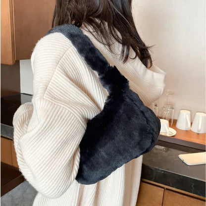 Plush Shoulder Bags for Femme Luxury Designer Soft Winter Ladies Clutch Purse Handbag Cute Fashion Female Party Underarm Bag by Fleurcouture | Fleurcouture