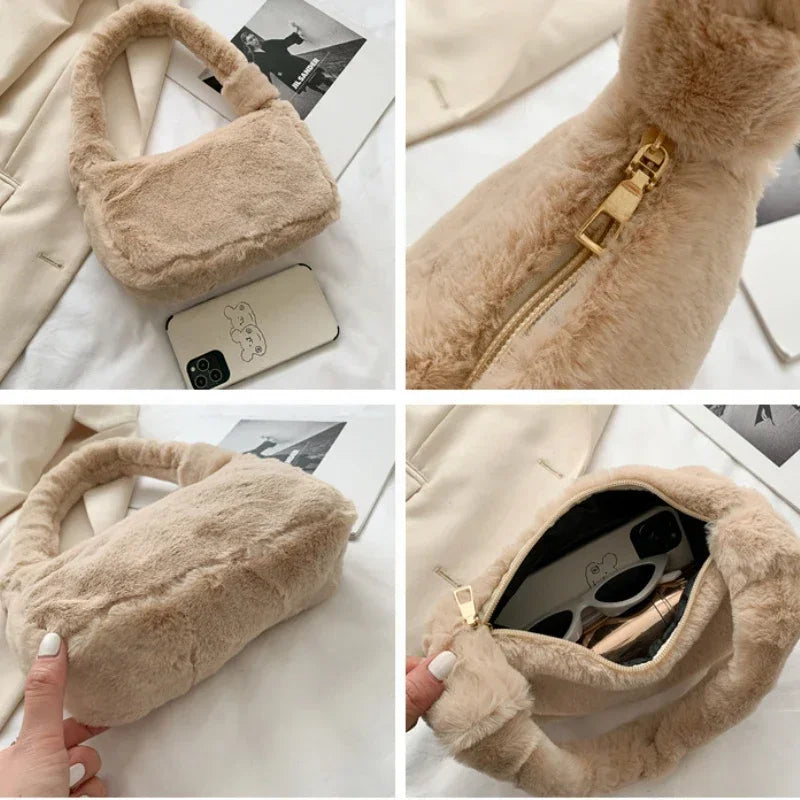 Plush Shoulder Bags for Femme Luxury Designer Soft Winter Ladies Clutch Purse Handbag Cute Fashion Female Party Underarm Bag by Fleurcouture | Fleurcouture