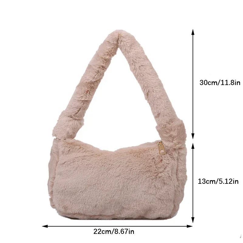 Plush Shoulder Bags for Femme Luxury Designer Soft Winter Ladies Clutch Purse Handbag Cute Fashion Female Party Underarm Bag by Fleurcouture | Fleurcouture