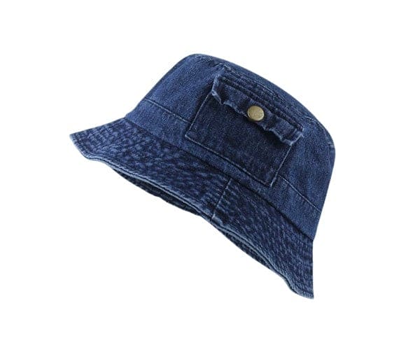 Pocket Accent Denim Bucket Hat Dk Denim OneSize by Aili&