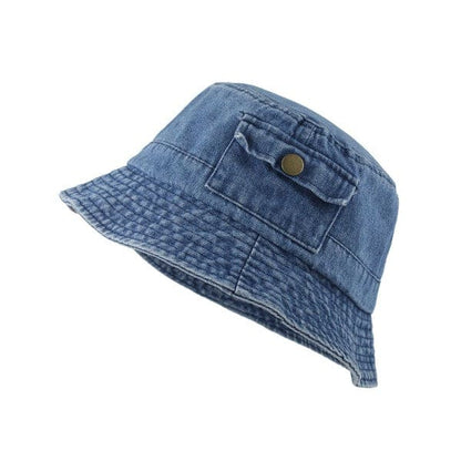 Pocket Accent Denim Bucket Hat OneSize by Aili&