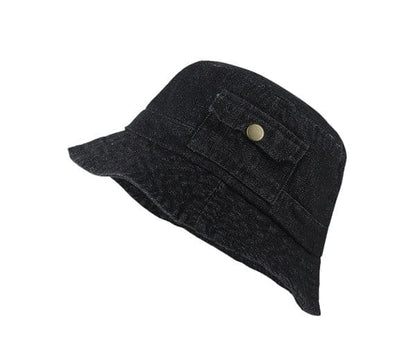 Pocket Accent Denim Bucket Hat OneSize by Aili&