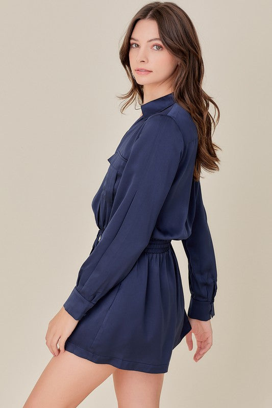 Pocket Front Overlap Safari Romper DEEP NAVY M by Mustard Seed | Fleurcouture