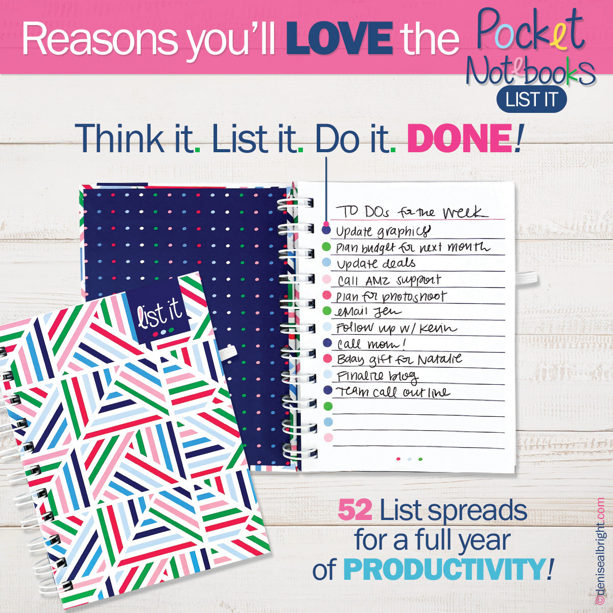 Pocket Notebooks | List, Plan, Doodle | 5 Styles Accessories by Denise Albright® | Fleurcouture