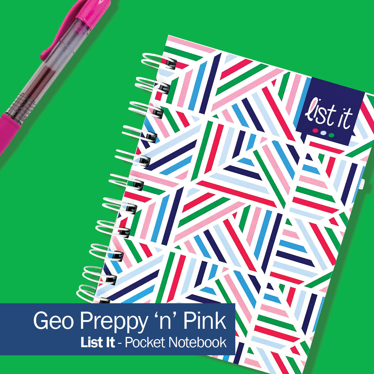 Pocket Notebooks | List, Plan, Doodle | 5 Styles List It - Geo Preppy 'n' Pink Accessories by Denise Albright® | Fleurcouture