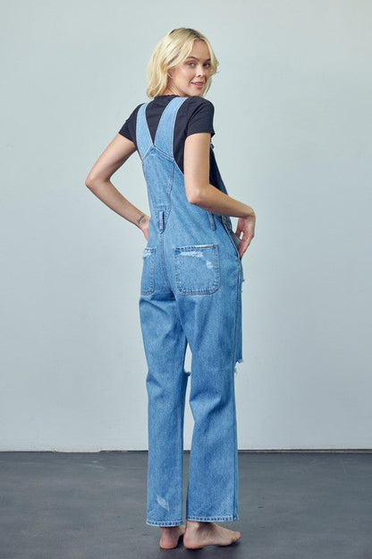 Pocket Patched Ripped Denim Overalls MEDIUM by Denim Lab USA | Fleurcouture