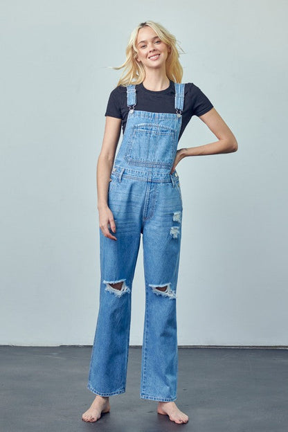 Pocket Patched Ripped Denim Overalls MEDIUM by Denim Lab USA | Fleurcouture