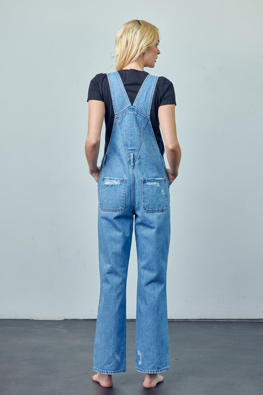 Pocket Patched Ripped Denim Overalls MEDIUM by Denim Lab USA | Fleurcouture