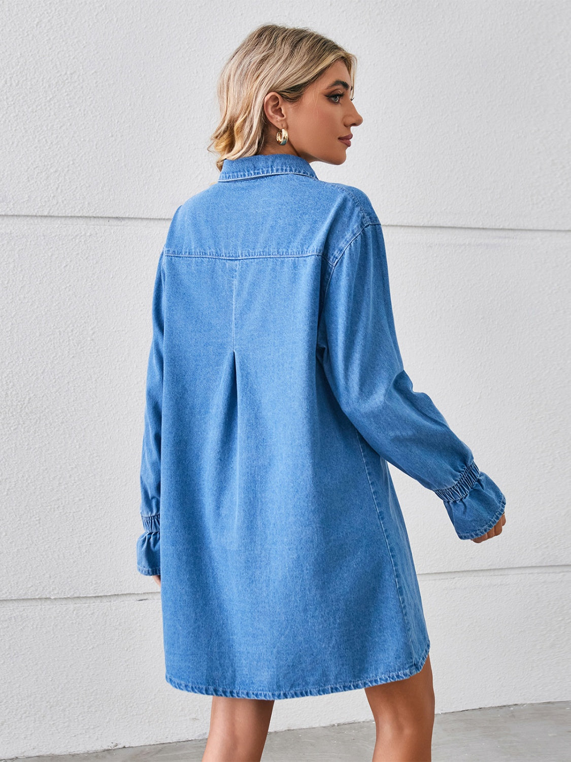 Pocketed Dropped Shoulder Mini Denim Dress Dresses by Trendsi | Fleurcouture