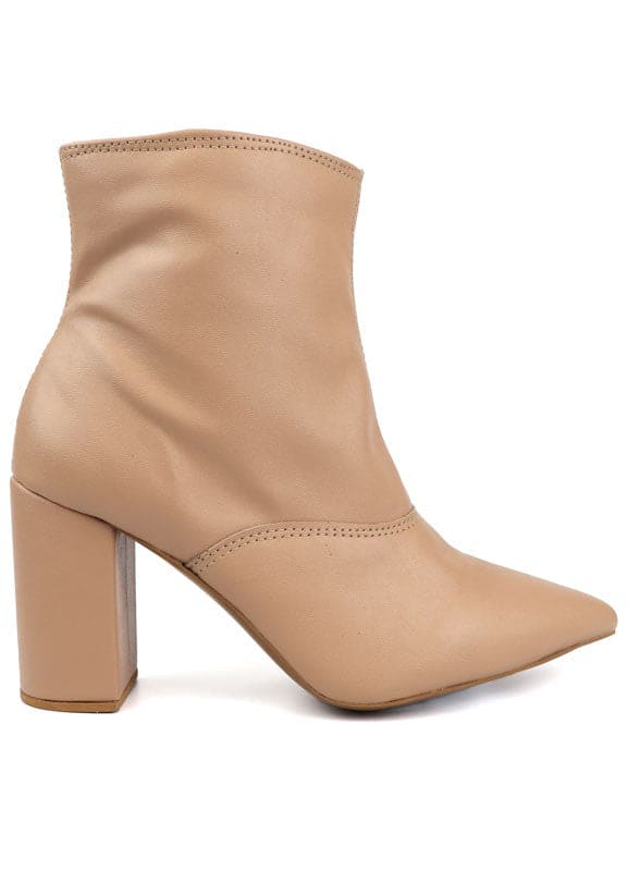 Pointed Toe Bootie with a Block Heel Nude 6 by Miami Shoe Wholesale | Fleurcouture