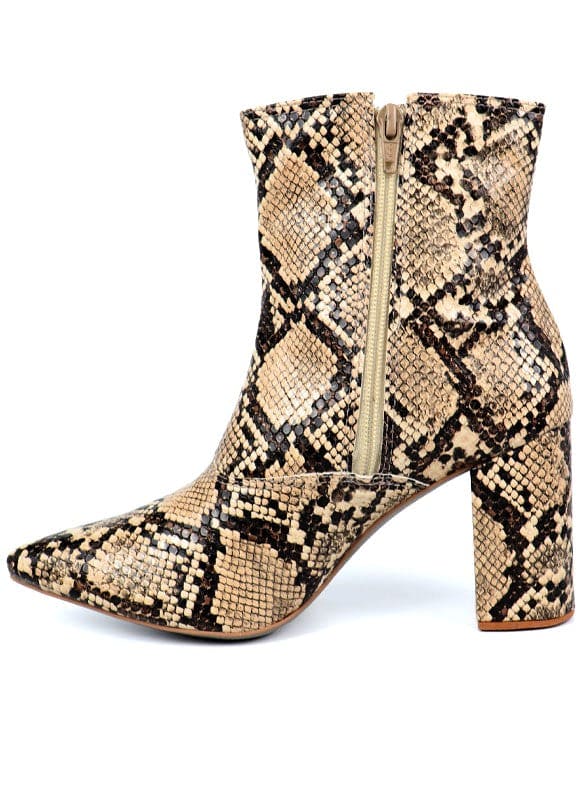 Pointed Toe Bootie with a Block Heel Snake 6 by Miami Shoe Wholesale | Fleurcouture