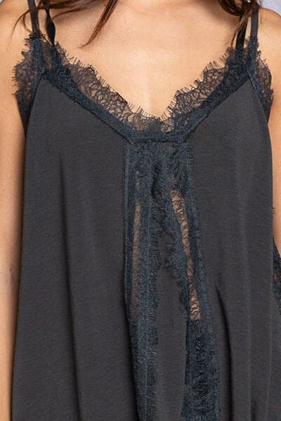 POL Lace Detail V-Neck Cami Charcoal by Trendsi | Fleurcouture