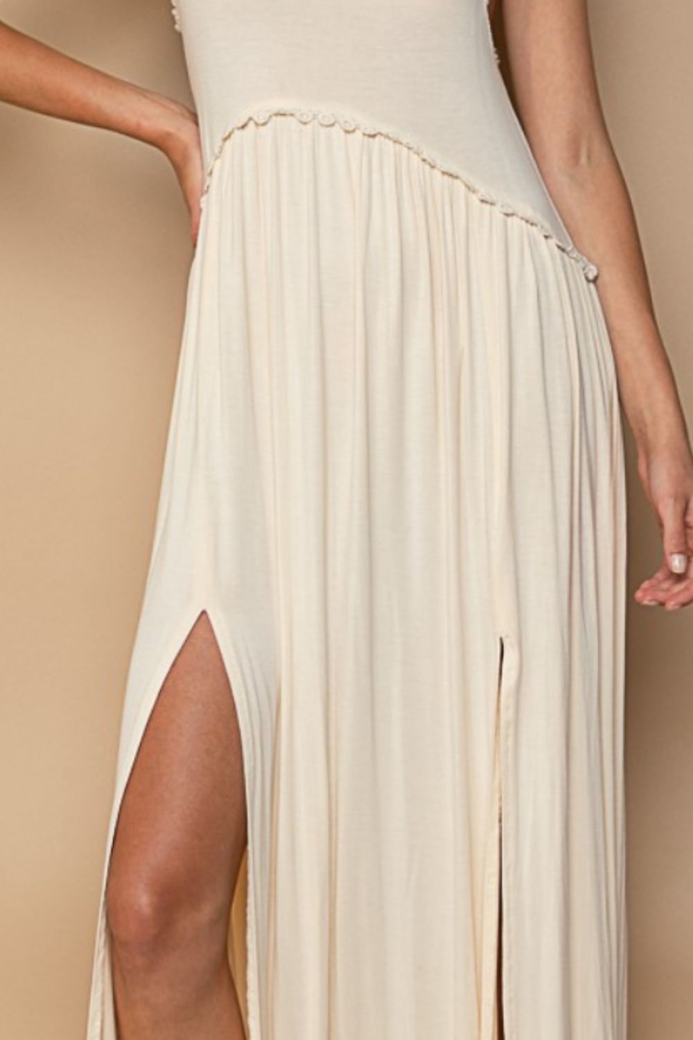 POL Sleeveless Back Zipper Front Slit Maxi Dress Cream Women&