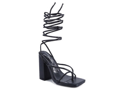 POLE DANCE LACE UP BLOCK HEELED SANDAL Black 5 by Rag Company | Fleurcouture