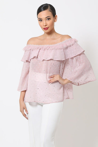 Polka Dot Sheer Off Shoulder Top by Fleurcouture | Fleurcouture